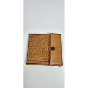 Vintage Tooled Leather Dog Wallet Embossed Animal‎ Snap Closure